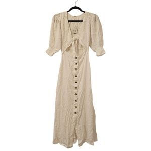 White Free People Women's String of Hearts Front Cutout Smocked Maxi Dress